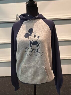 Mickey Mouse Raglan Hoodie - Gray & Navy Men’s Sweatshirt